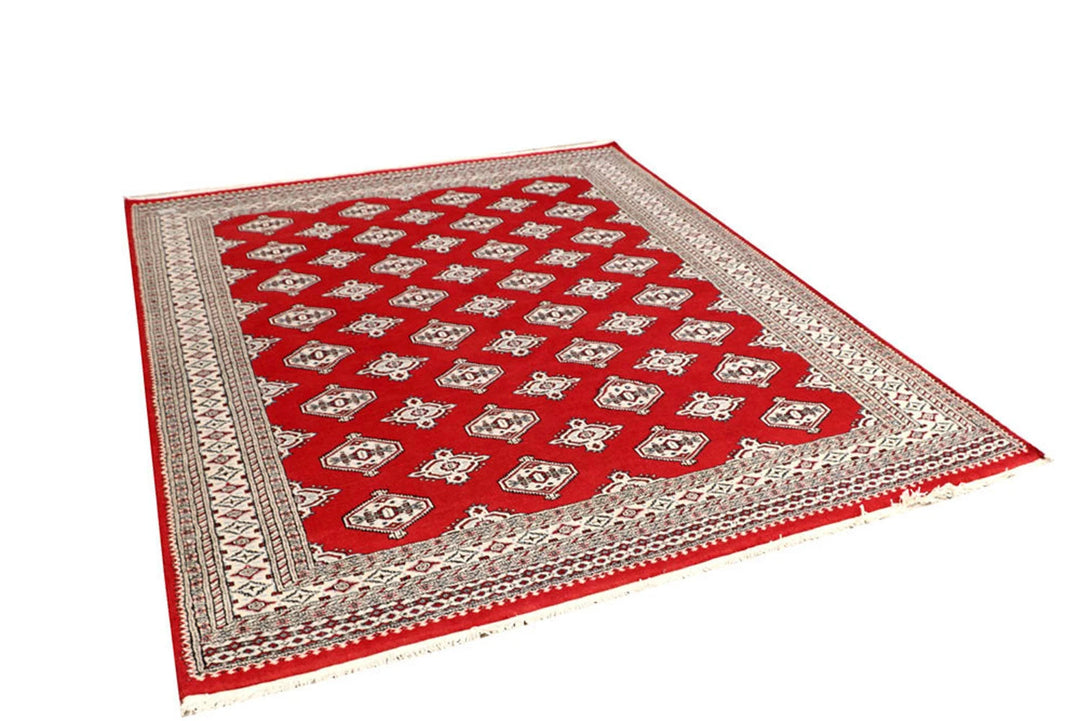 Red Pakistani Jaldar Rug 6' 7" x 7' 11" Hand-Knotted | No. QA60559