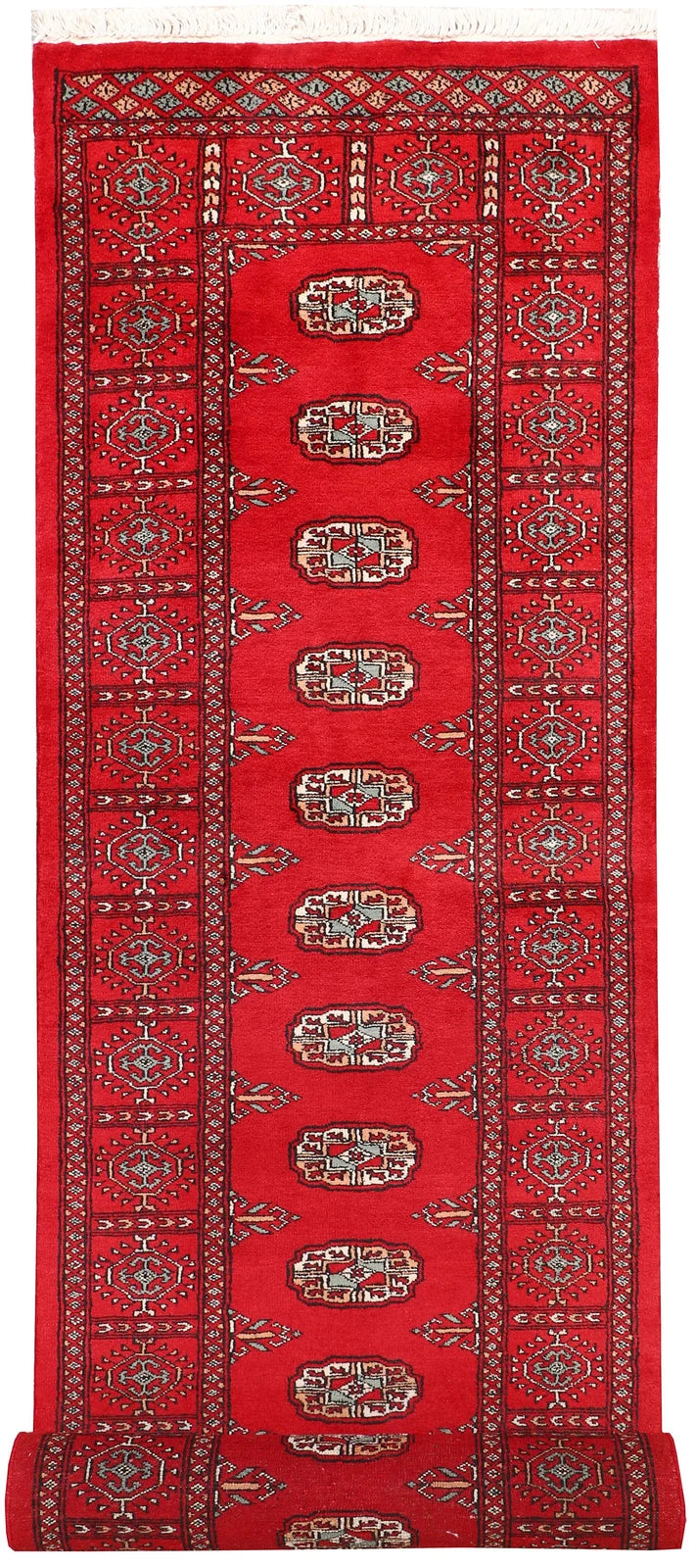 Red Pakistani Bokhara Rug 2' 7" x 9' 10" Hand-Knotted | No. QA60579