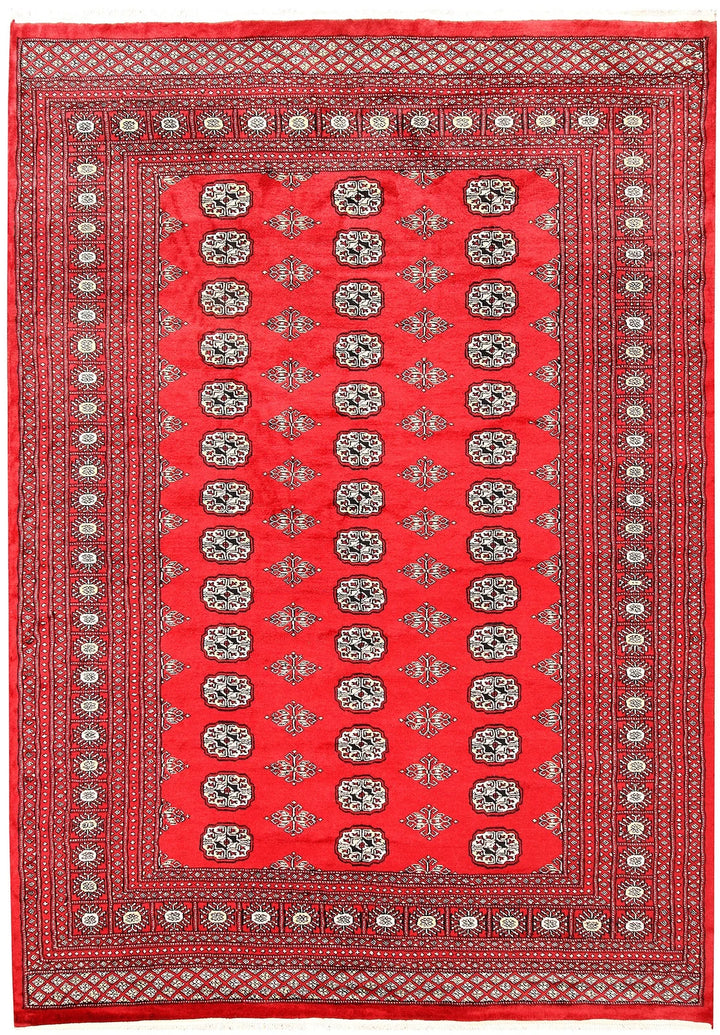 Red Pakistani Bokhara Rug 6' 3" x 8' 10" Hand-Knotted | No. QA60703