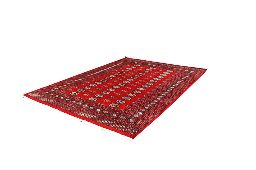 Red Pakistani Bokhara Rug 6' 3" x 8' 10" Hand-Knotted | No. QA60703