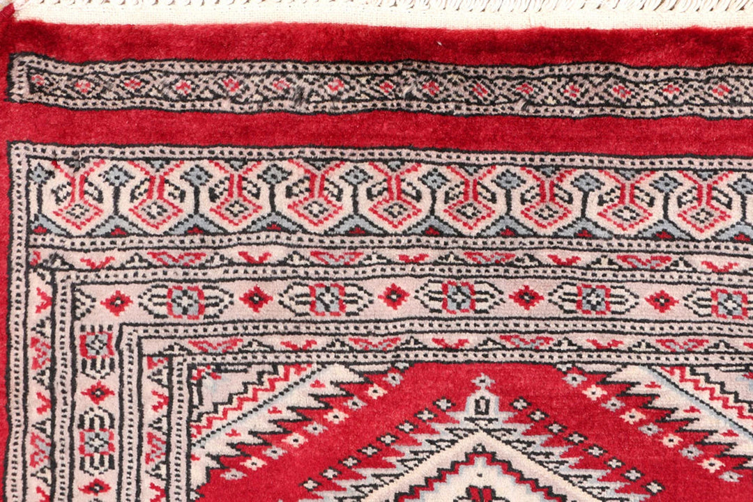 Red Pakistani Jaldar Rug 2' 1" x 6' 1" Hand-Knotted | No. QA60971
