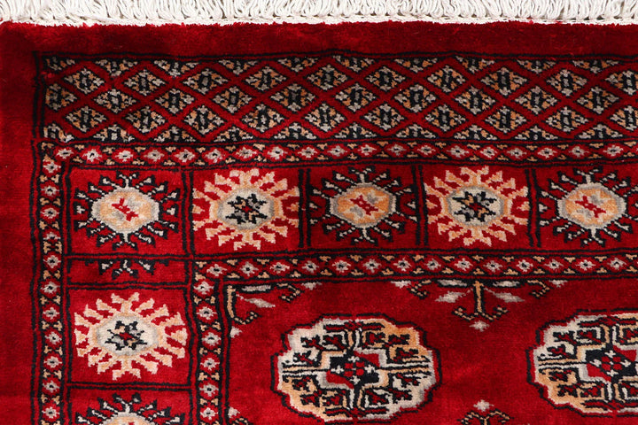 Dark Red Pakistani Bokhara Rug 2' 11" x 9' 1" Hand-Knotted | No. QA61008