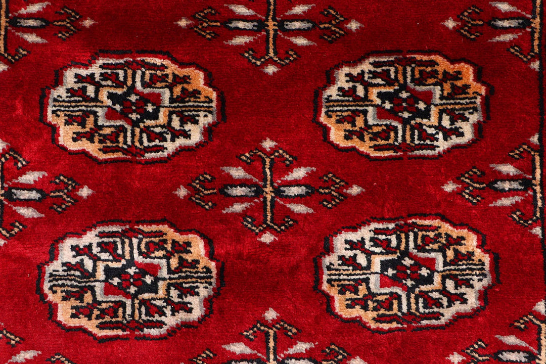 Dark Red Pakistani Bokhara Rug 2' 11" x 9' 1" Hand-Knotted | No. QA61008