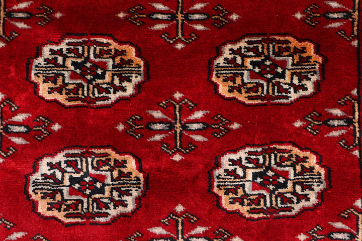Dark Red Pakistani Bokhara Rug 2' 11" x 9' 1" Hand-Knotted | No. QA61008