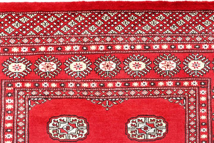 Red Pakistani Bokhara Rug 4' 2" x 6' 6" Hand-Knotted | No. QA61172