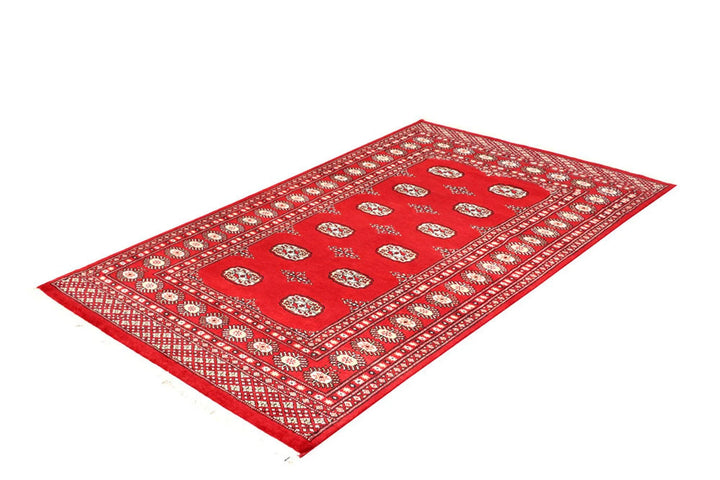 Red Pakistani Bokhara Rug 4' 2" x 6' 6" Hand-Knotted | No. QA61172