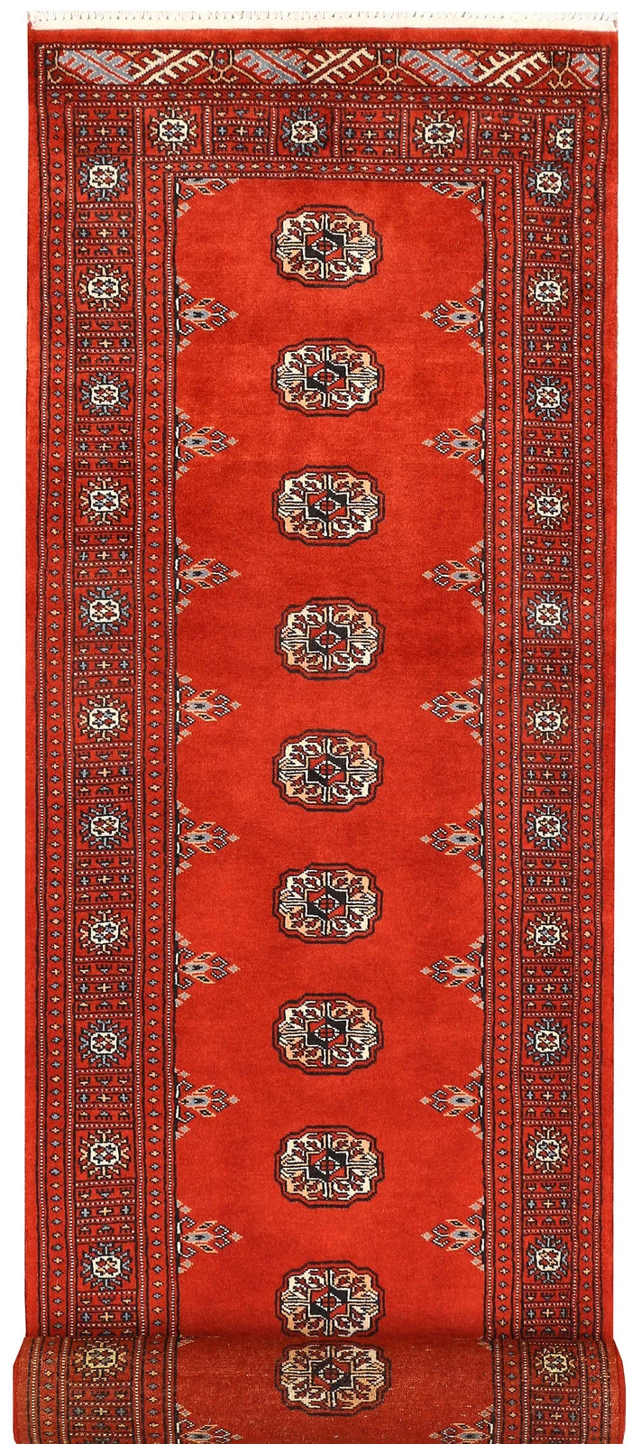 Firebrick Red Pakistani Bokhara Runner 2' 6" x 10' 2" Hand-Knotted | No. QA61300