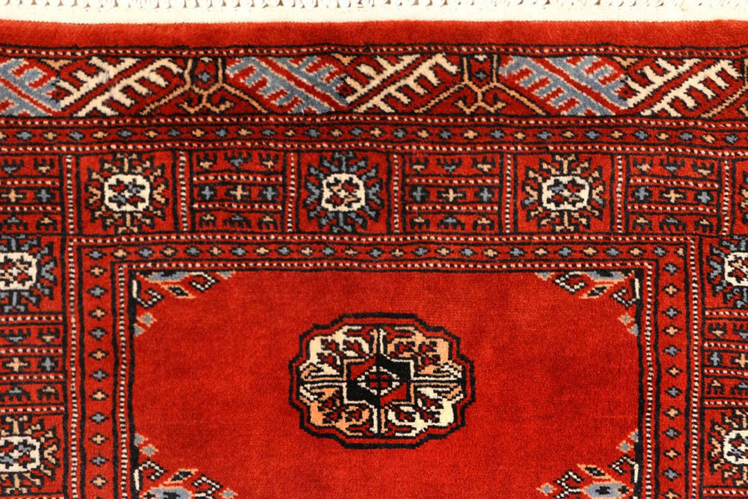 Firebrick Red Pakistani Bokhara Runner 2' 6" x 10' 2" Hand-Knotted | No. QA61300