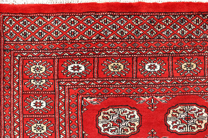 Orange Red Pakistani Bokhara Rug 4' x 6' 2" Hand-Knotted | No. QA61327