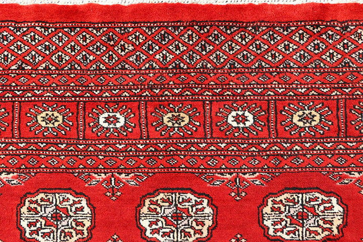 Orange Red Pakistani Bokhara Rug 4' x 6' 2" Hand-Knotted | No. QA61327