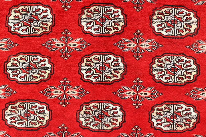 Orange Red Pakistani Bokhara Rug 4' x 6' 2" Hand-Knotted | No. QA61327