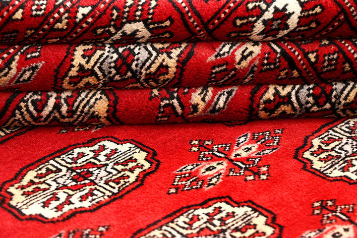 Orange Red Pakistani Bokhara Rug 4' x 6' 2" Hand-Knotted | No. QA61327