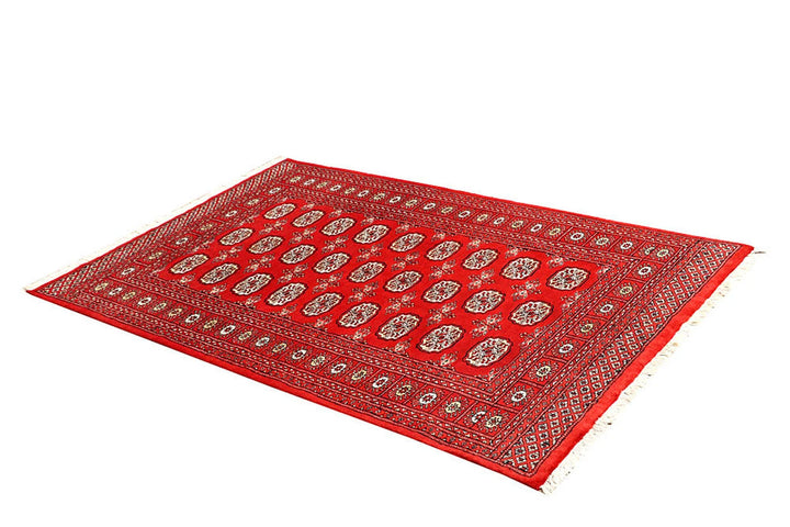 Orange Red Pakistani Bokhara Rug 4' x 6' 2" Hand-Knotted | No. QA61327