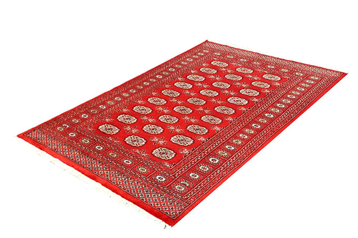 Orange Red Pakistani Bokhara Rug 4' x 6' 2" Hand-Knotted | No. QA61327