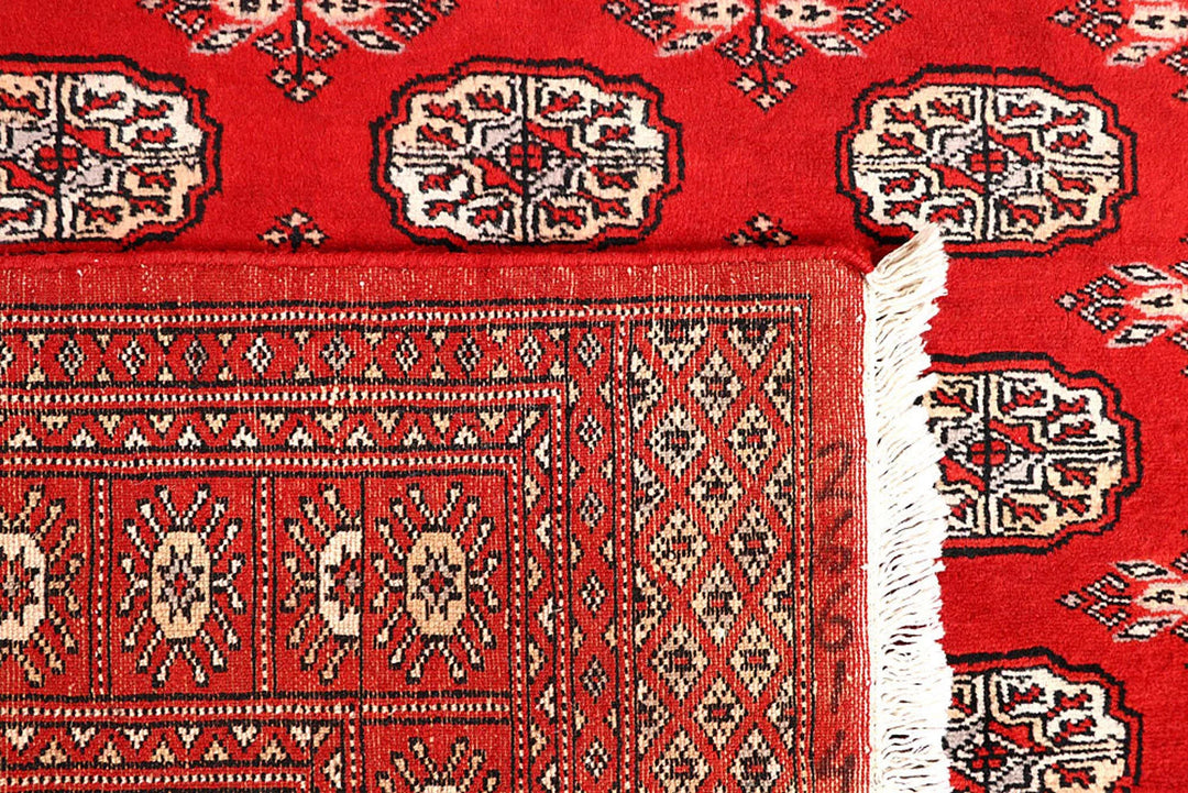 Orange Red Pakistani Bokhara Rug 4' x 6' 2" Hand-Knotted | No. QA61327