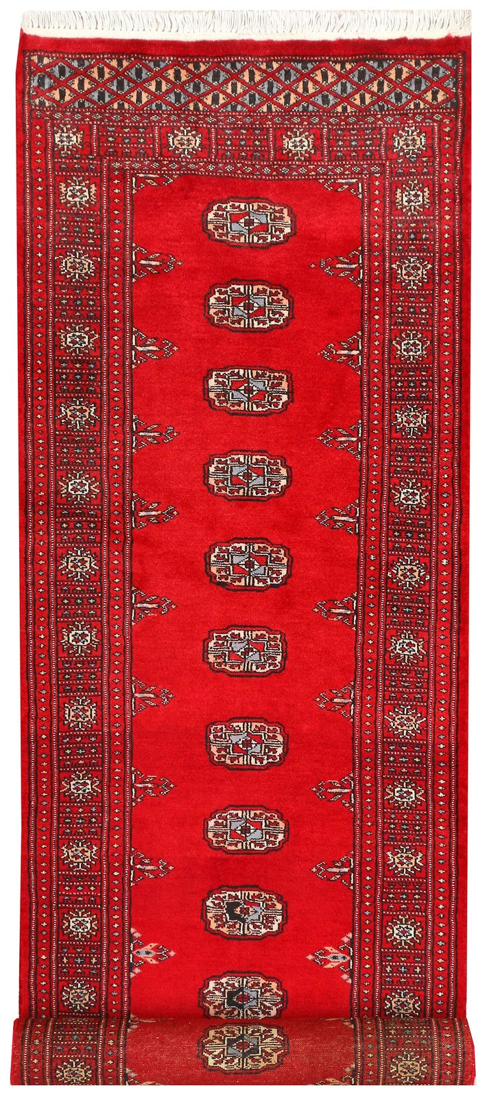 Red Pakistani Bokhara Rug 2' 7" x 9' 3" Hand-Knotted | No. QA61441