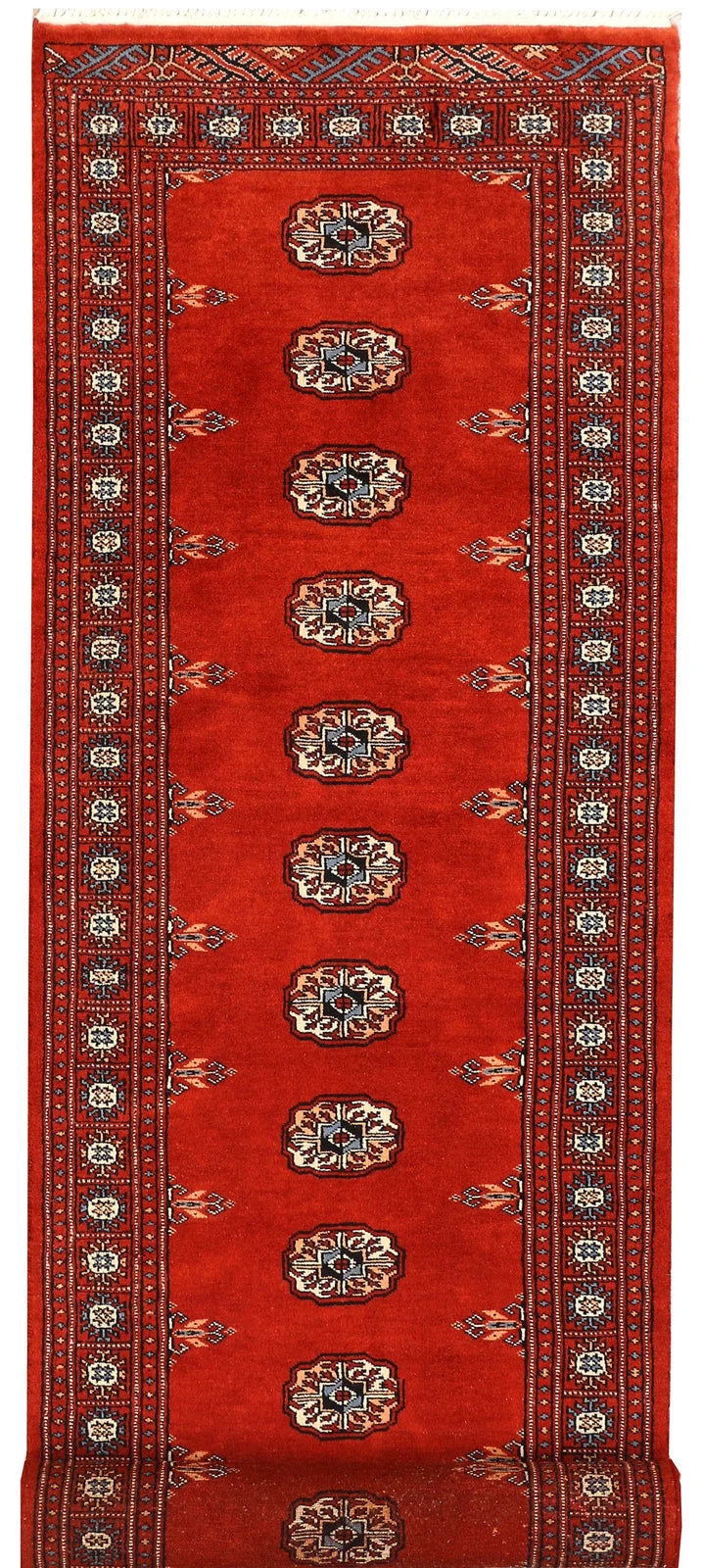 Firebrick Red Pakistani Bokhara Runner 2' 6" x 9' 8" Hand-Knotted | No. QA61452