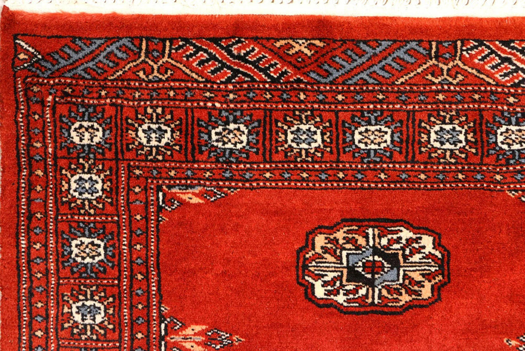 Firebrick Red Pakistani Bokhara Runner 2' 6" x 9' 8" Hand-Knotted | No. QA61452