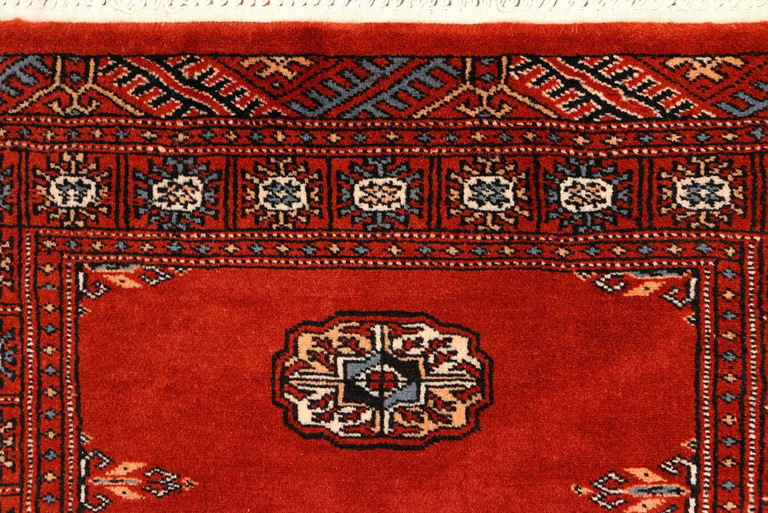 Firebrick Red Pakistani Bokhara Runner 2' 6" x 9' 8" Hand-Knotted | No. QA61452