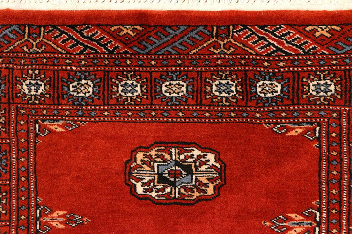 Firebrick Red Pakistani Bokhara Runner 2' 6" x 9' 8" Hand-Knotted | No. QA61452