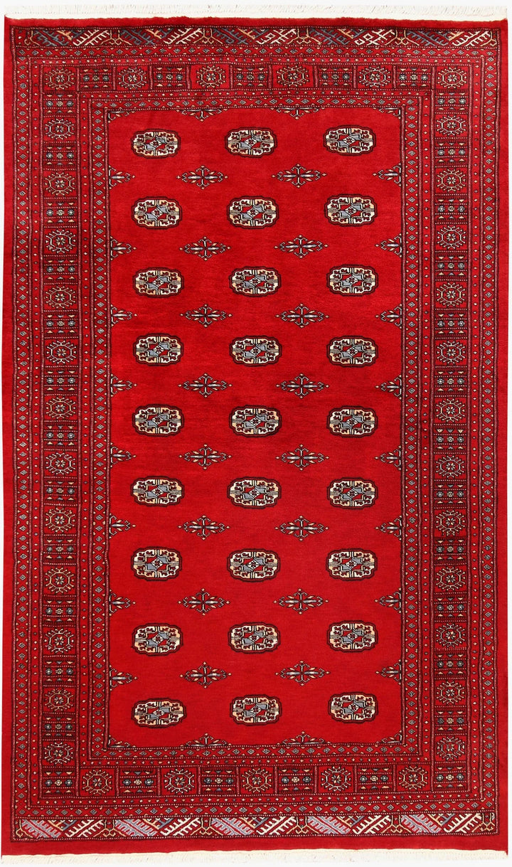 Firebrick Red Pakistani Bokhara Rug 5' x 8'4" Hand-Knotted | No. QA61482