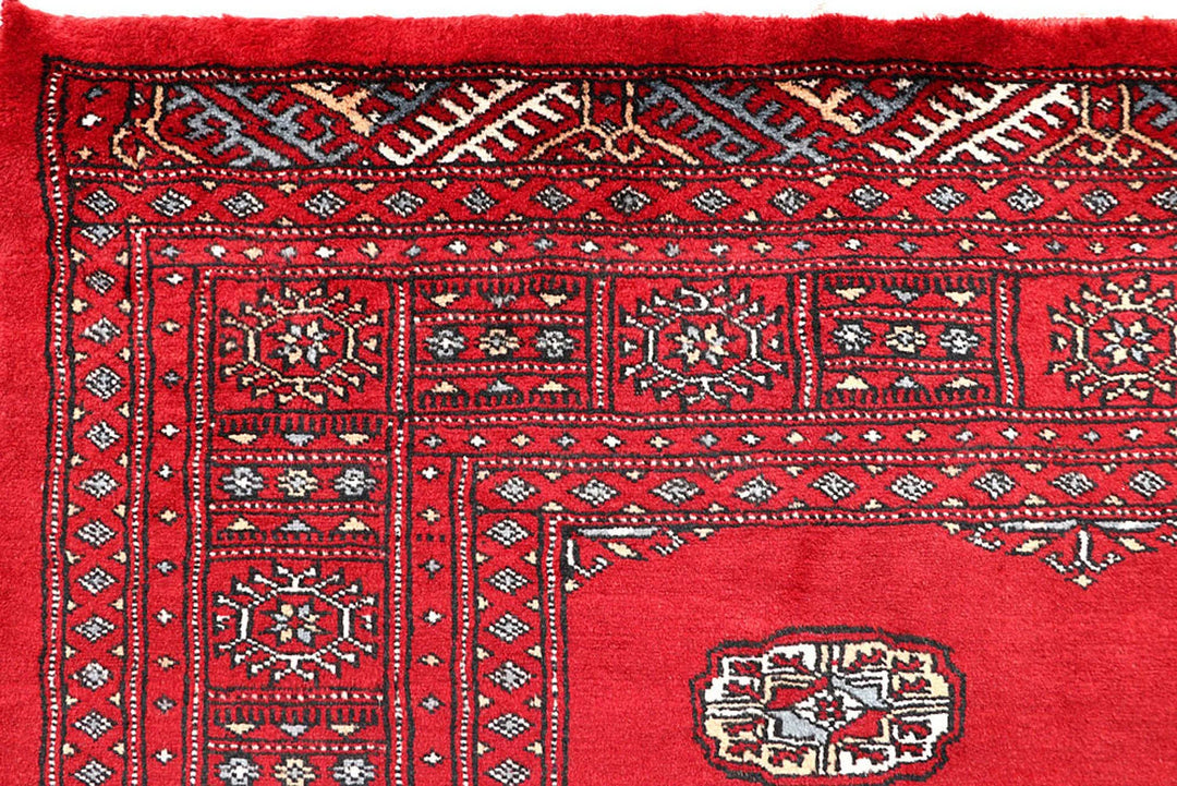 Firebrick Red Pakistani Bokhara Rug 5' x 8'4" Hand-Knotted | No. QA61482