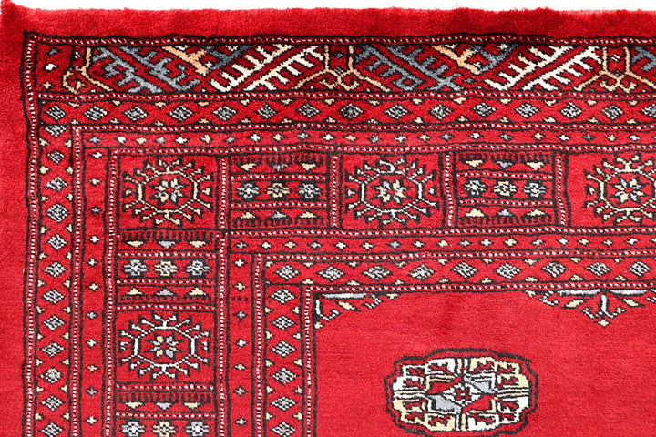 Firebrick Red Pakistani Bokhara Rug 5' x 8'4" Hand-Knotted | No. QA61482
