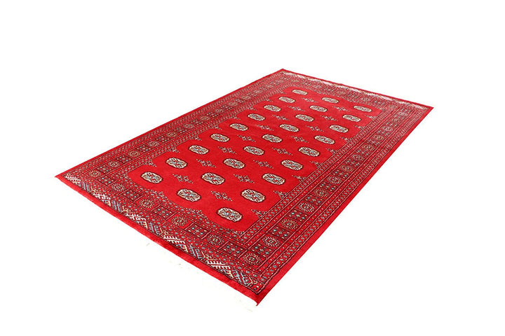 Firebrick Red Pakistani Bokhara Rug 5' x 8'4" Hand-Knotted | No. QA61482