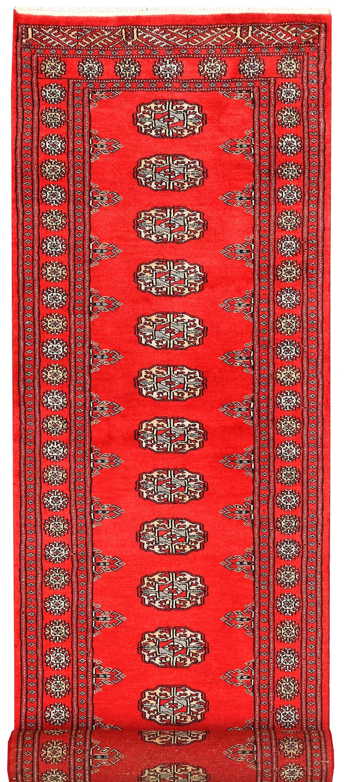 Red Pakistani Bokhara Rug 2' 6" x 10' Hand-Knotted | No. QA61485