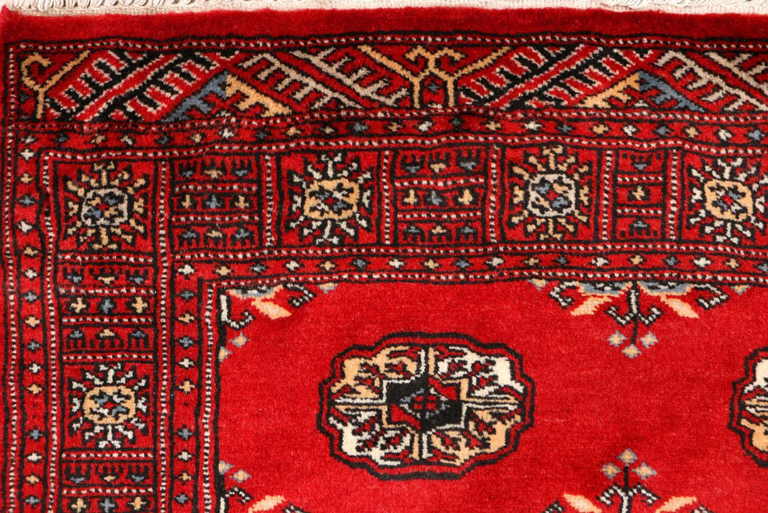 Dark Red Bokhara Rug 3' x 5' 5" Hand-Knotted | No. QA61545