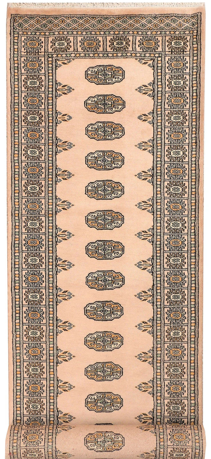 Antique White Pakistani Bokhara Rug 2' 8" x 11' 7" Hand-Knotted | No. QA61580