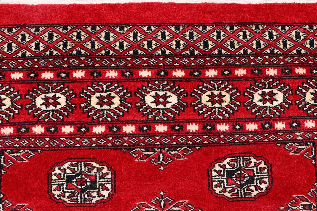 Red Pakistani Bokhara Rug 4' x 6' Hand-Knotted | No. QA61596