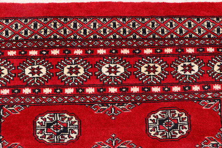 Red Pakistani Bokhara Rug 4' x 6' Hand-Knotted | No. QA61596