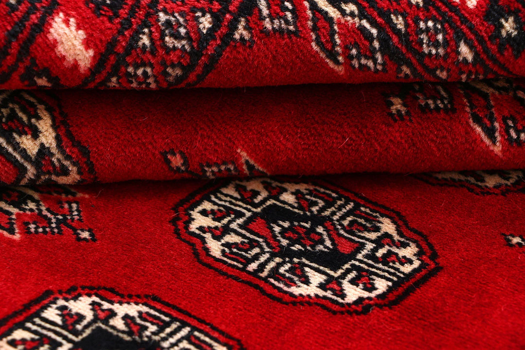 Red Pakistani Bokhara Rug 4' x 6' Hand-Knotted | No. QA61596