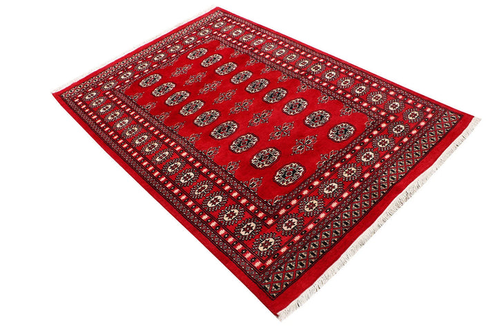 Red Pakistani Bokhara Rug 4' x 6' Hand-Knotted | No. QA61596