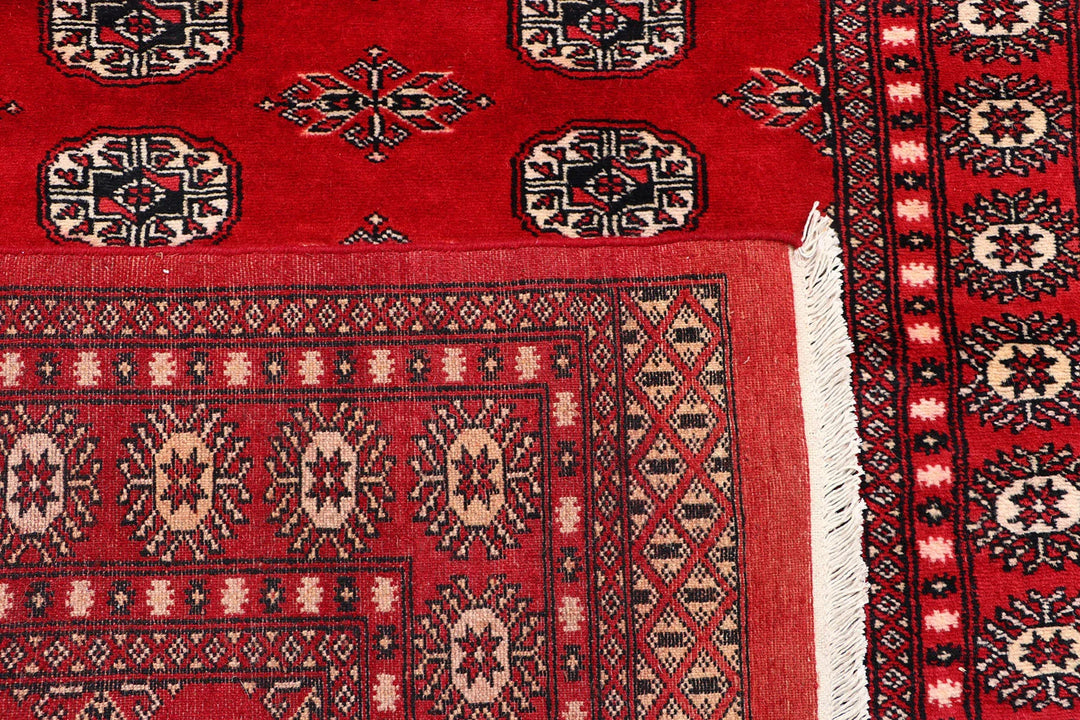 Red Pakistani Bokhara Rug 4' x 6' Hand-Knotted | No. QA61596
