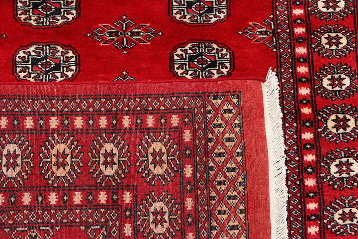 Red Pakistani Bokhara Rug 4' x 6' Hand-Knotted | No. QA61596