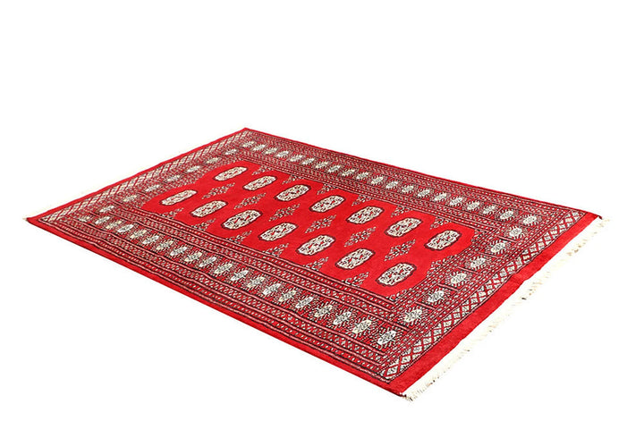 Red Pakistani Bokhara Rug 4' 2" x 6' 5" Hand-Knotted | No. QA61648