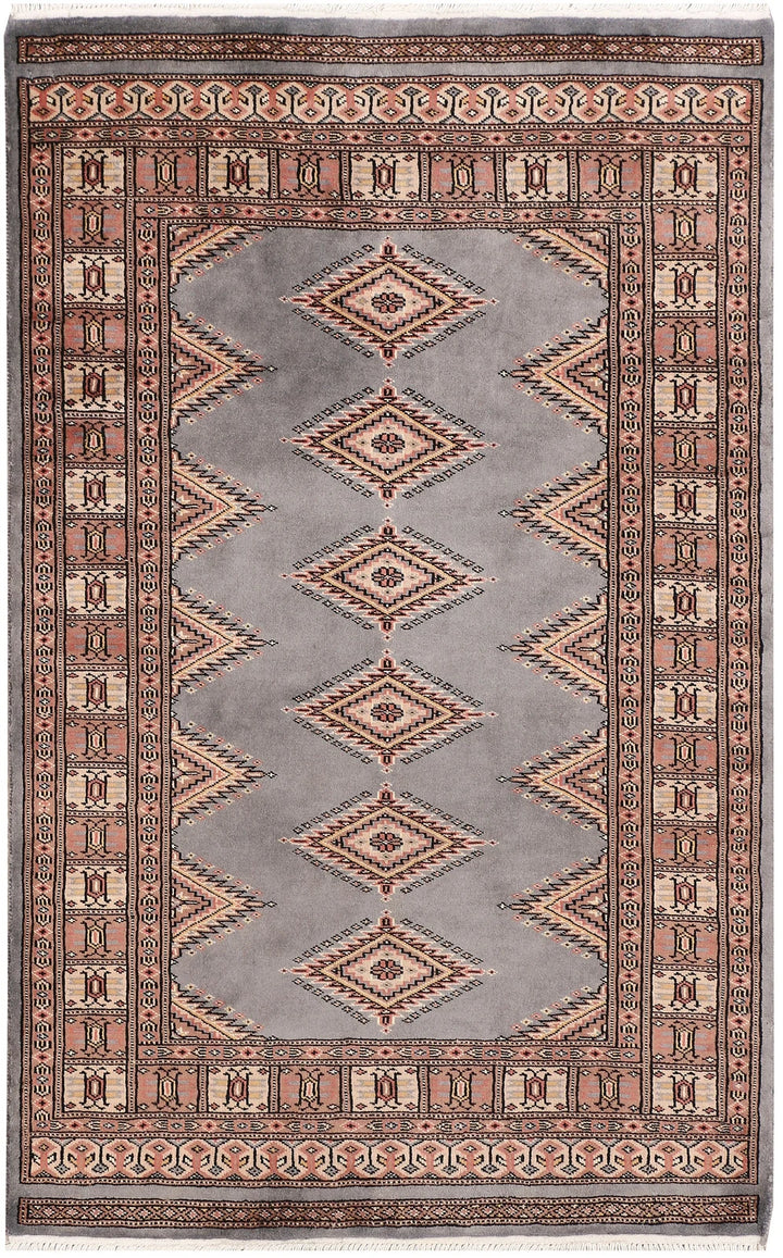 Grey Pakistani Jaldar Rug 3' 1" x 4' 10" Hand-Knotted | No. QA61728