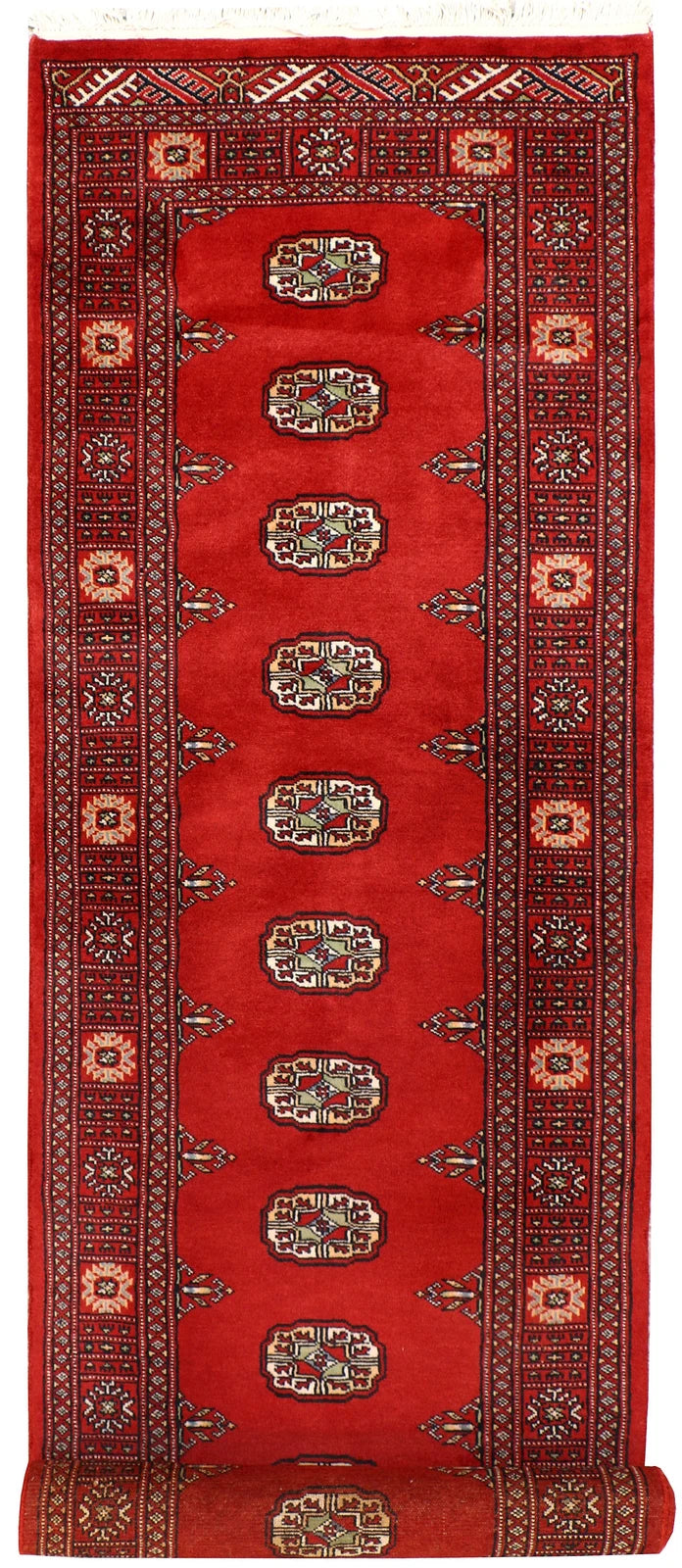 Red Pakistani Bokhara Rug 2' 6" x 9' 9" Hand-Knotted | No. QA61786