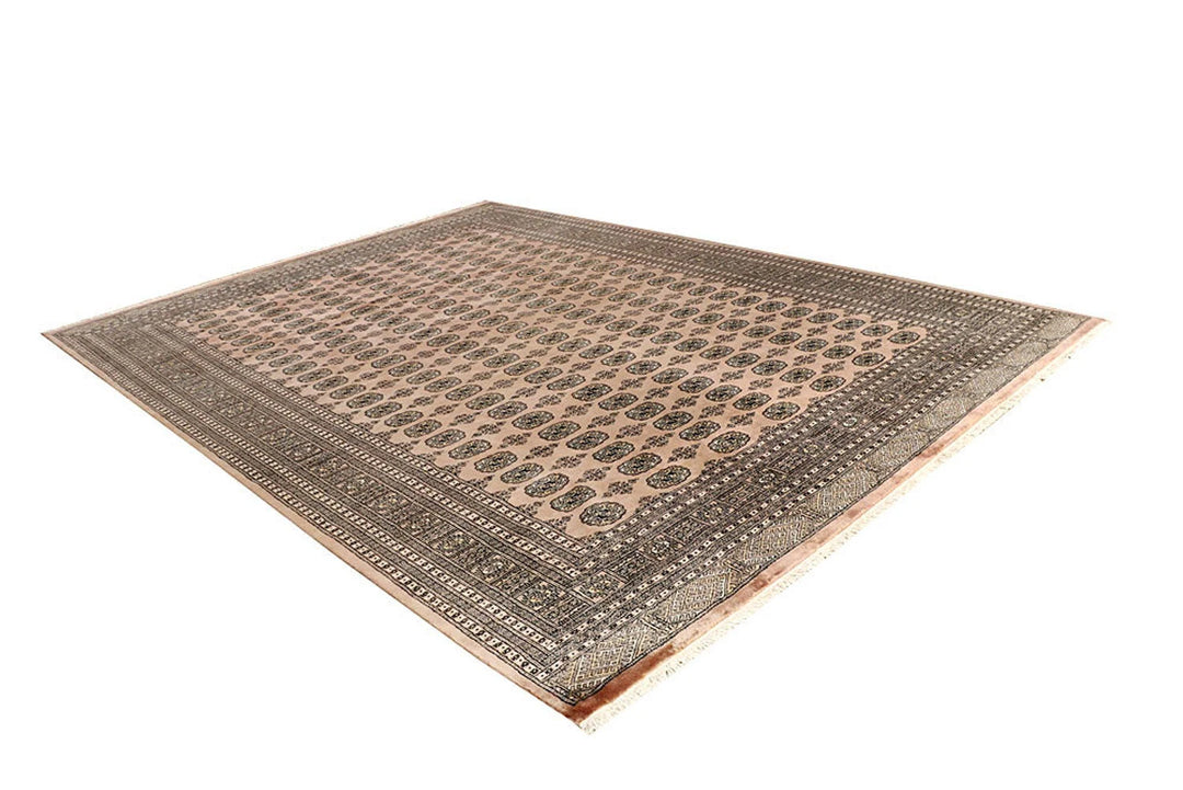 Peach Pakistani Bokhara Rug 9' x 12' 5" Hand-Knotted | No. QA61901