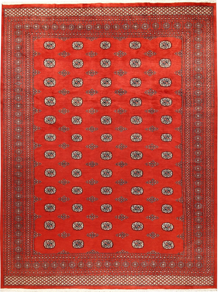 Red Pakistani Bokhara Rug 9' 2" x 12' 2" Hand-Knotted | No. QA61953