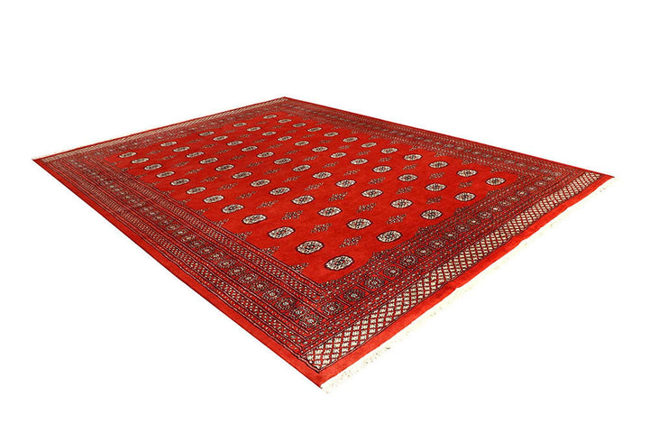 Red Pakistani Bokhara Rug 9' 2" x 12' 2" Hand-Knotted | No. QA61953