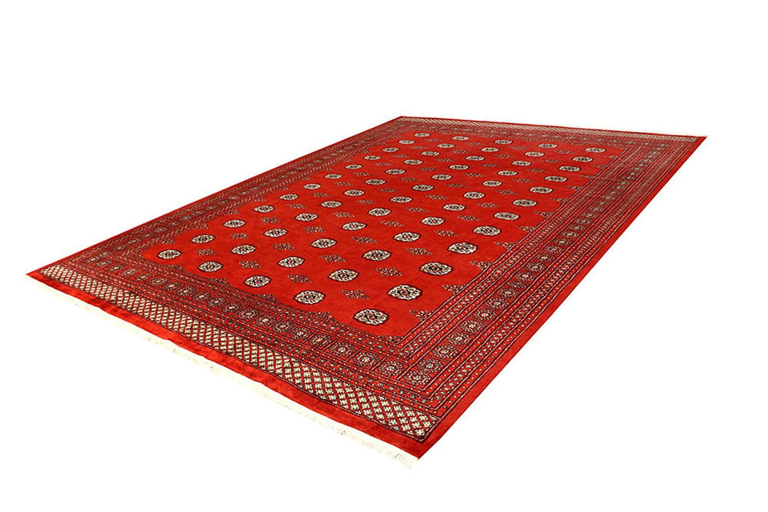 Red Pakistani Bokhara Rug 9' 2" x 12' 2" Hand-Knotted | No. QA61953