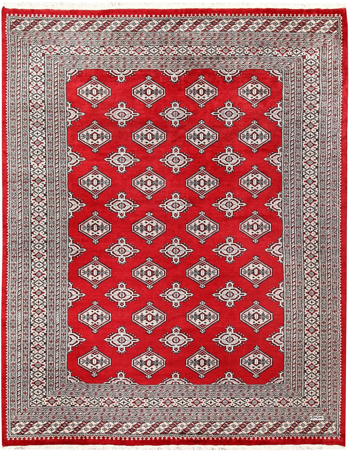 Firebrick Red Pakistani Jaldar Rug 6' 7" x 8' 2" Hand-Knotted | No. QA62030