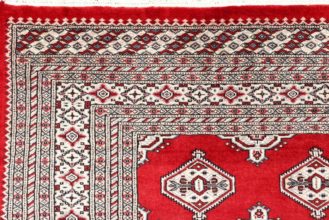 Firebrick Red Pakistani Jaldar Rug 6' 7" x 8' 2" Hand-Knotted | No. QA62030