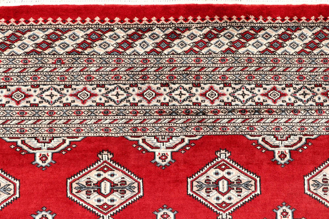 Firebrick Red Pakistani Jaldar Rug 6' 7" x 8' 2" Hand-Knotted | No. QA62030