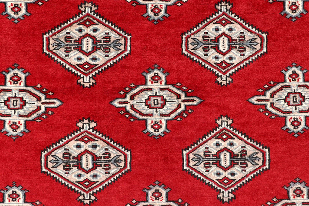 Firebrick Red Pakistani Jaldar Rug 6' 7" x 8' 2" Hand-Knotted | No. QA62030