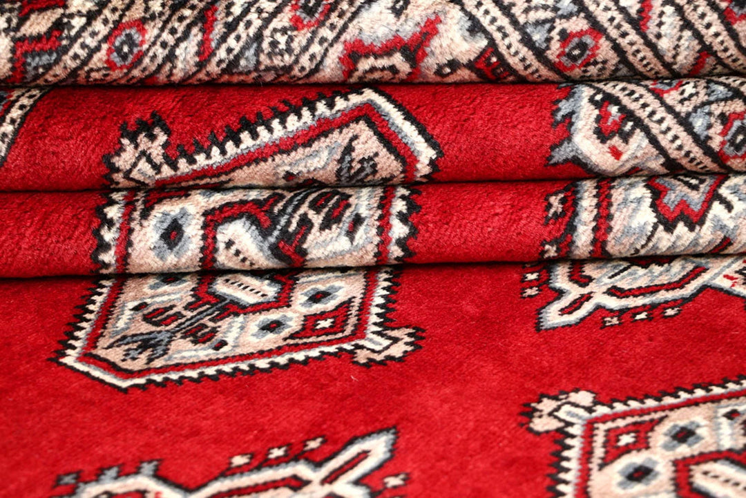 Firebrick Red Pakistani Jaldar Rug 6' 7" x 8' 2" Hand-Knotted | No. QA62030
