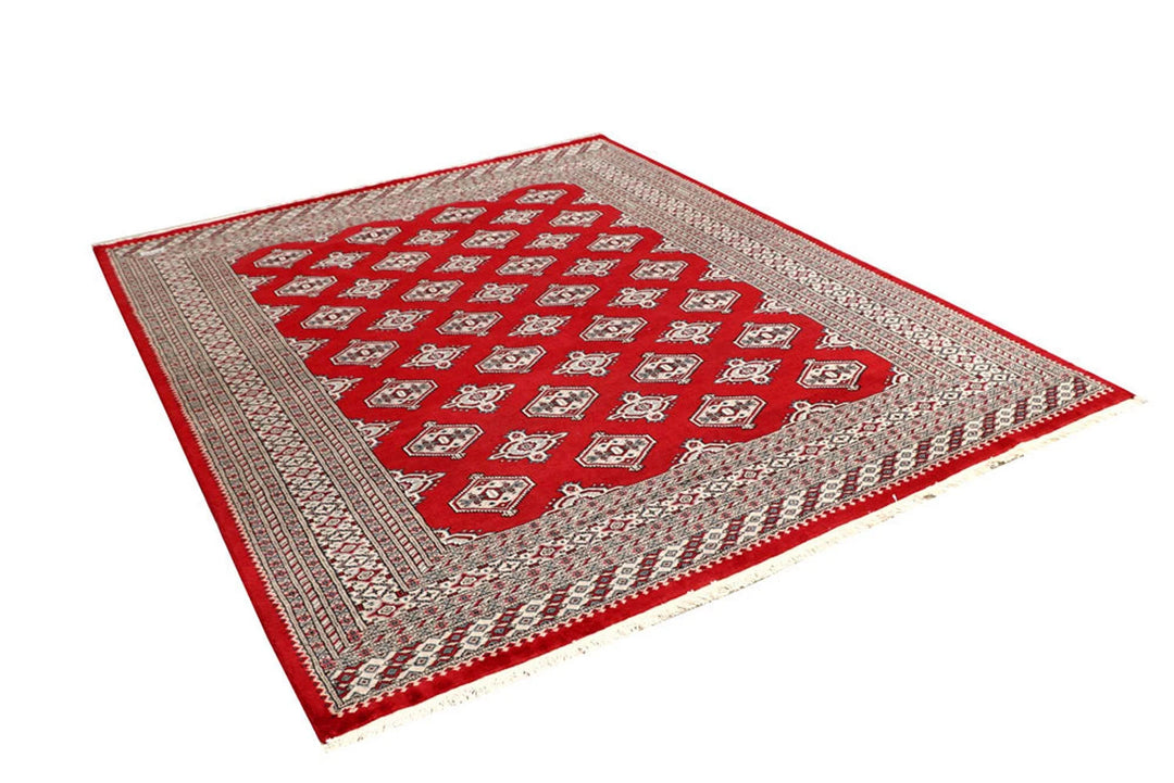 Firebrick Red Pakistani Jaldar Rug 6' 7" x 8' 2" Hand-Knotted | No. QA62030